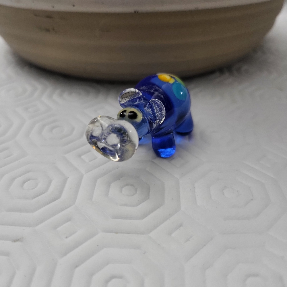 Glass Lampwork Blue Hippo Figurine